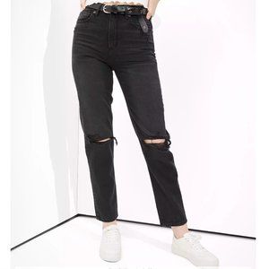 American Eagle AE Ripped Mom Straight Jean with Comfort Stretch Waistband - Sz 0
